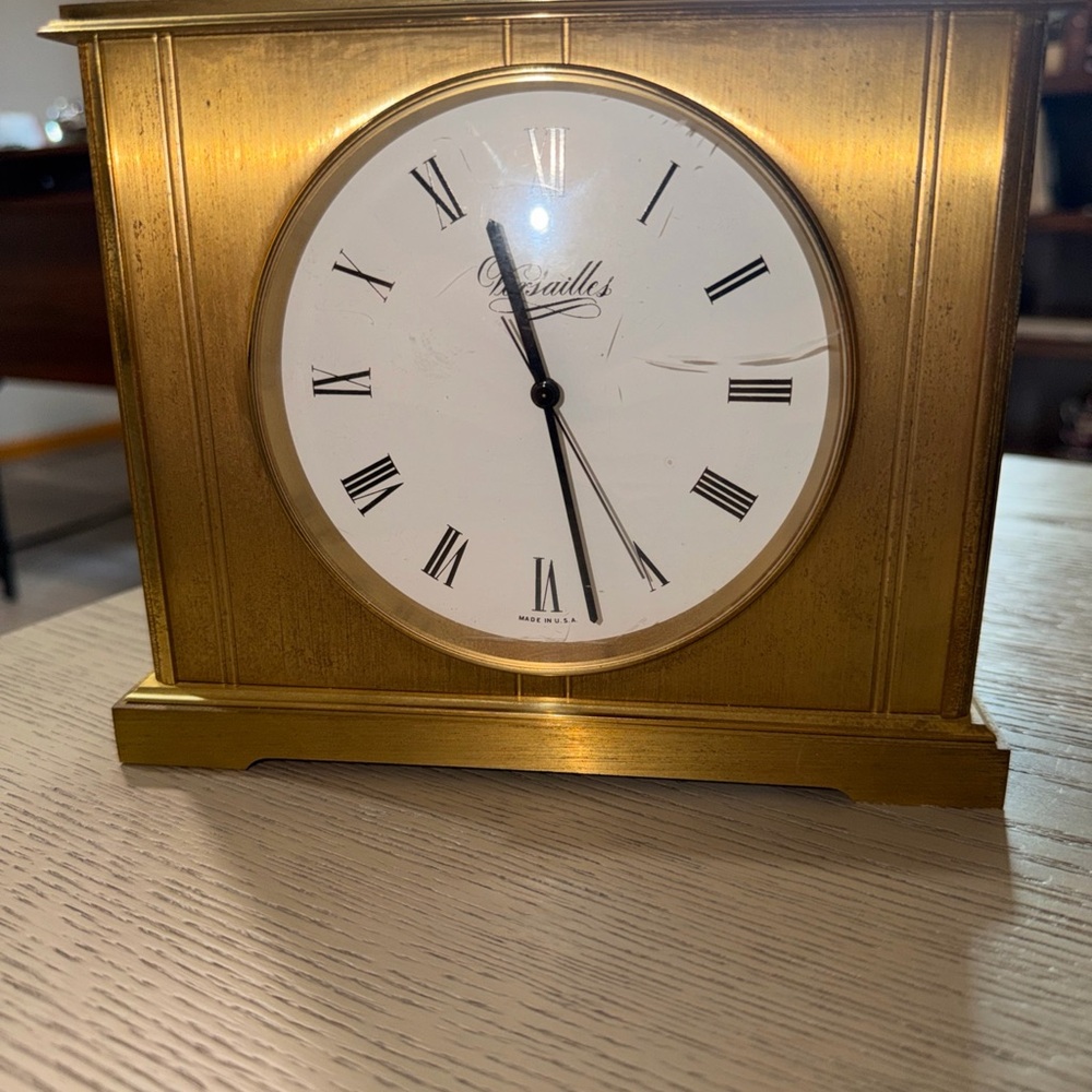 Vtg Solid Brass Classic Art Nouveau Versailles USA Roman Numeral Mantel Clock WO